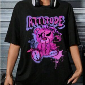 Attitude Be Your Self Bear Graphic Printed Tee